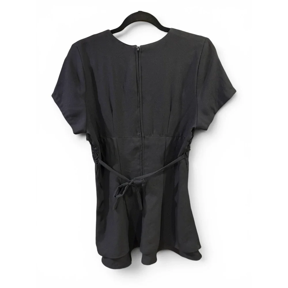 Vintage Kelly Fashion Black V-Neck Short Sleeve Lace Mini Dress Women's Size M-L